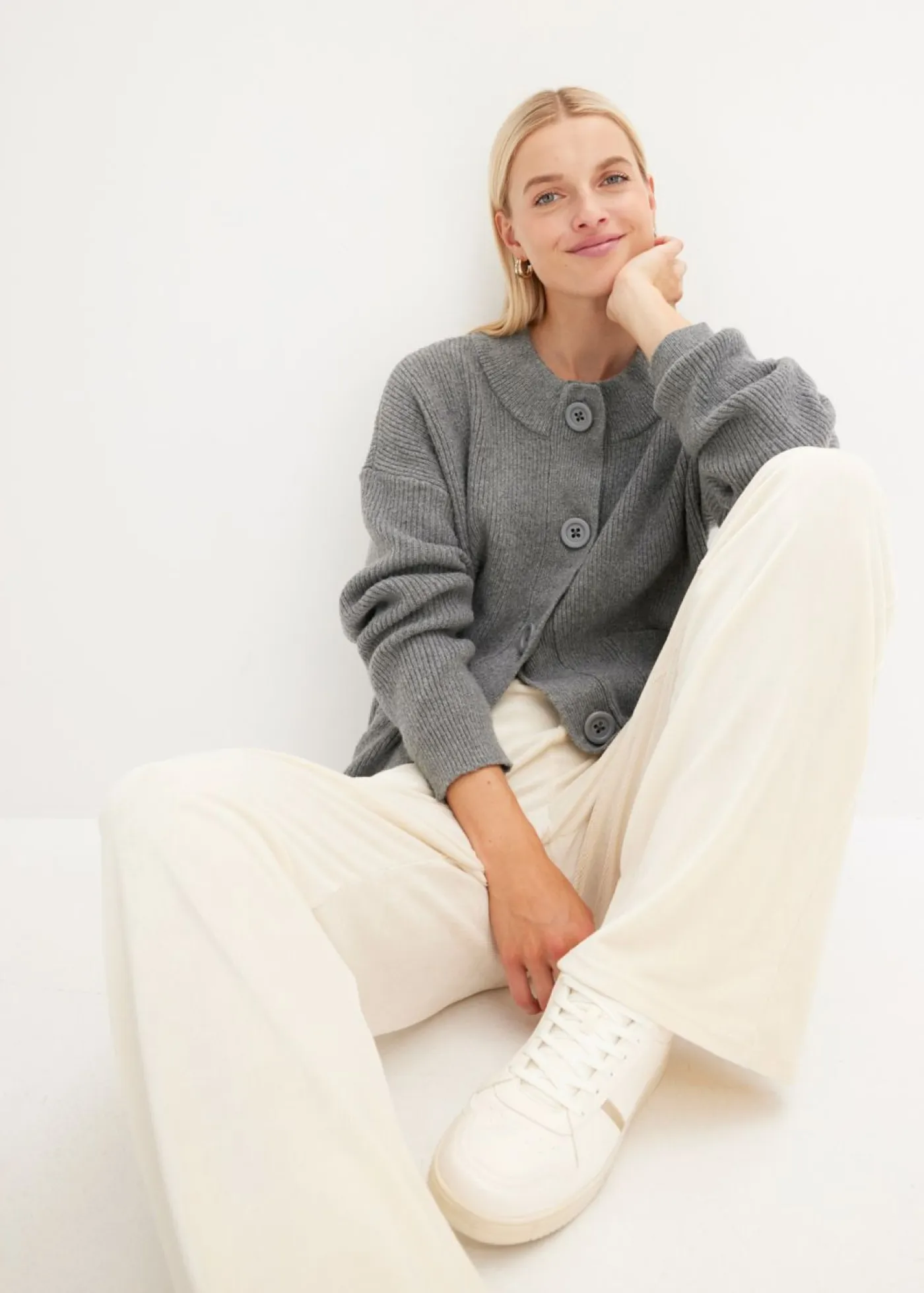 bonprix bonprix Jerséis|Ropa De Punto>Chaqueta holgada de punto gris jaspeado moteado