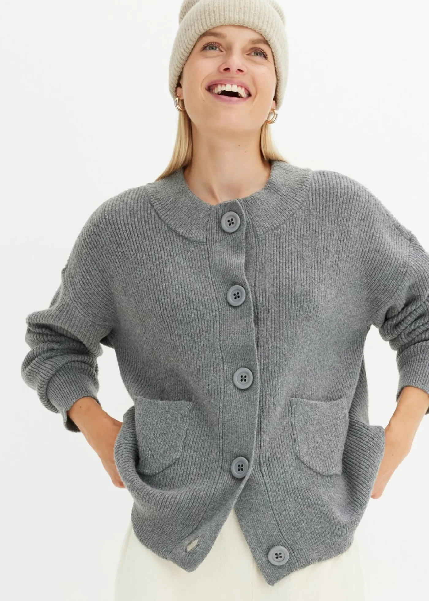 bonprix bonprix Jerséis|Ropa De Punto>Chaqueta holgada de punto gris jaspeado moteado