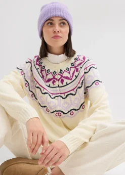 Mujer bonprix bonprix Chaqueta holgada de punto con patrón nórdico