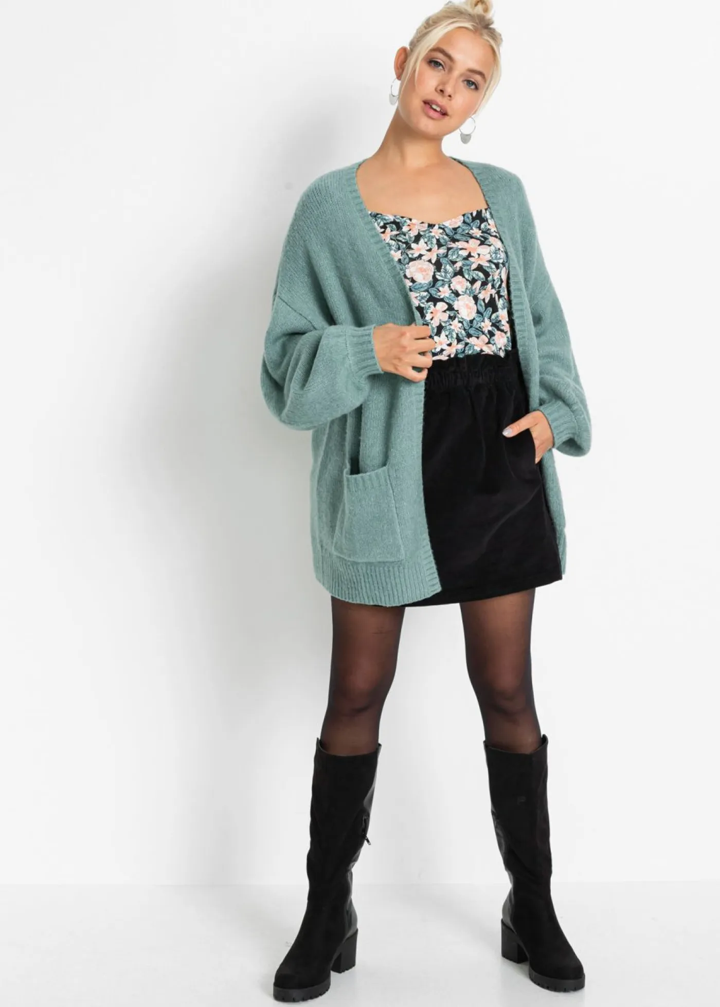 bonprix bonprix Jerséis|Ropa De Punto>Chaqueta holgada de punto salvia fumémoteado