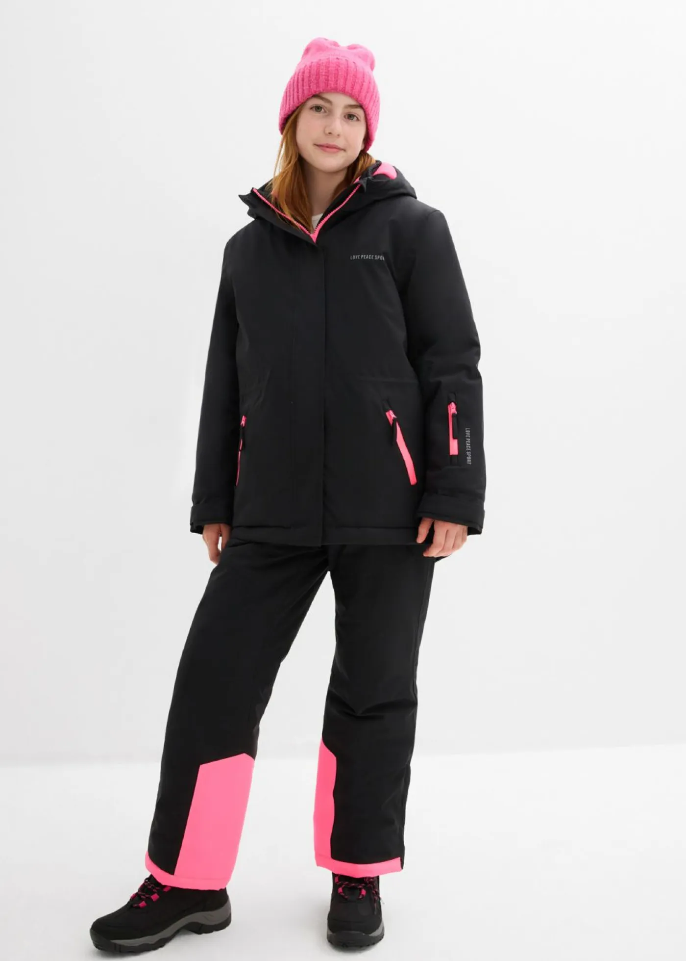 bonprix bonprix Ropa 9 A 16 Años·Chaquetas Y Outdoor>Chaqueta impermeable de esquí con detalles deportivos Negro-rosa neón