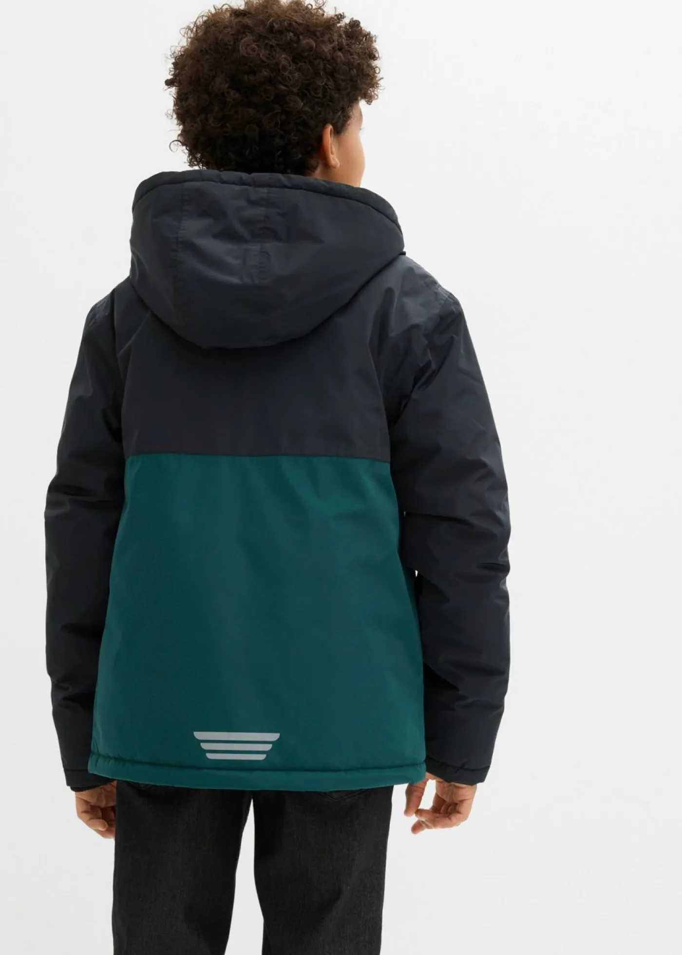 bonprix bonprix Ropa 9 A 16 Años·Chaquetas Y Ropa Outdoor>Chaqueta impermeable de invierno con capucha y diseño en color block verde intenso-negro