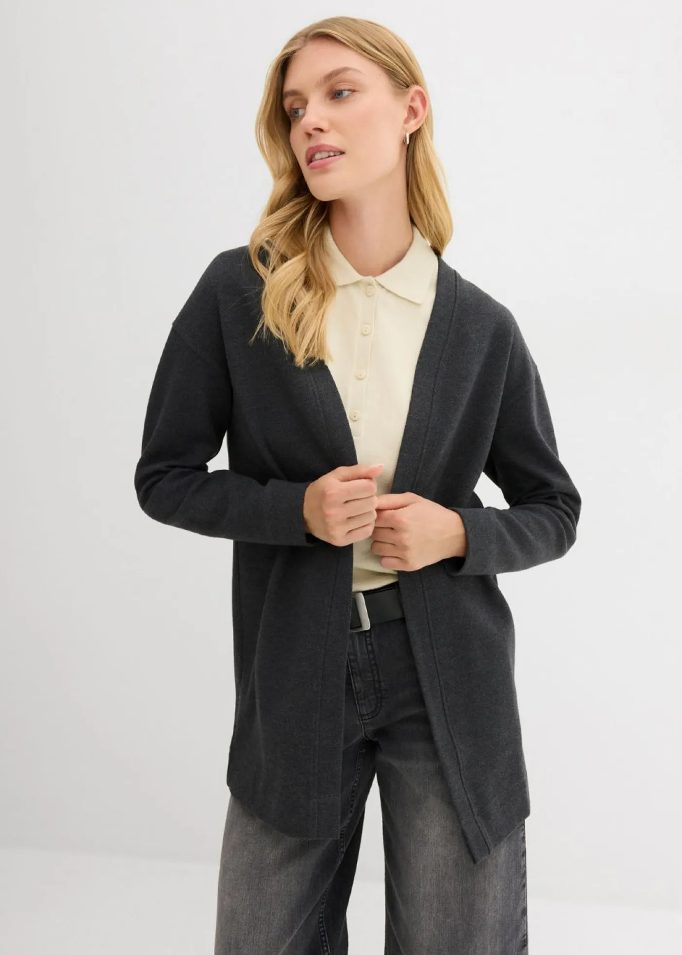 bonprix bonprix Ropa Cómoda>Chaqueta larga de chándal en suave mezcla de algodón Antracita jaspeado