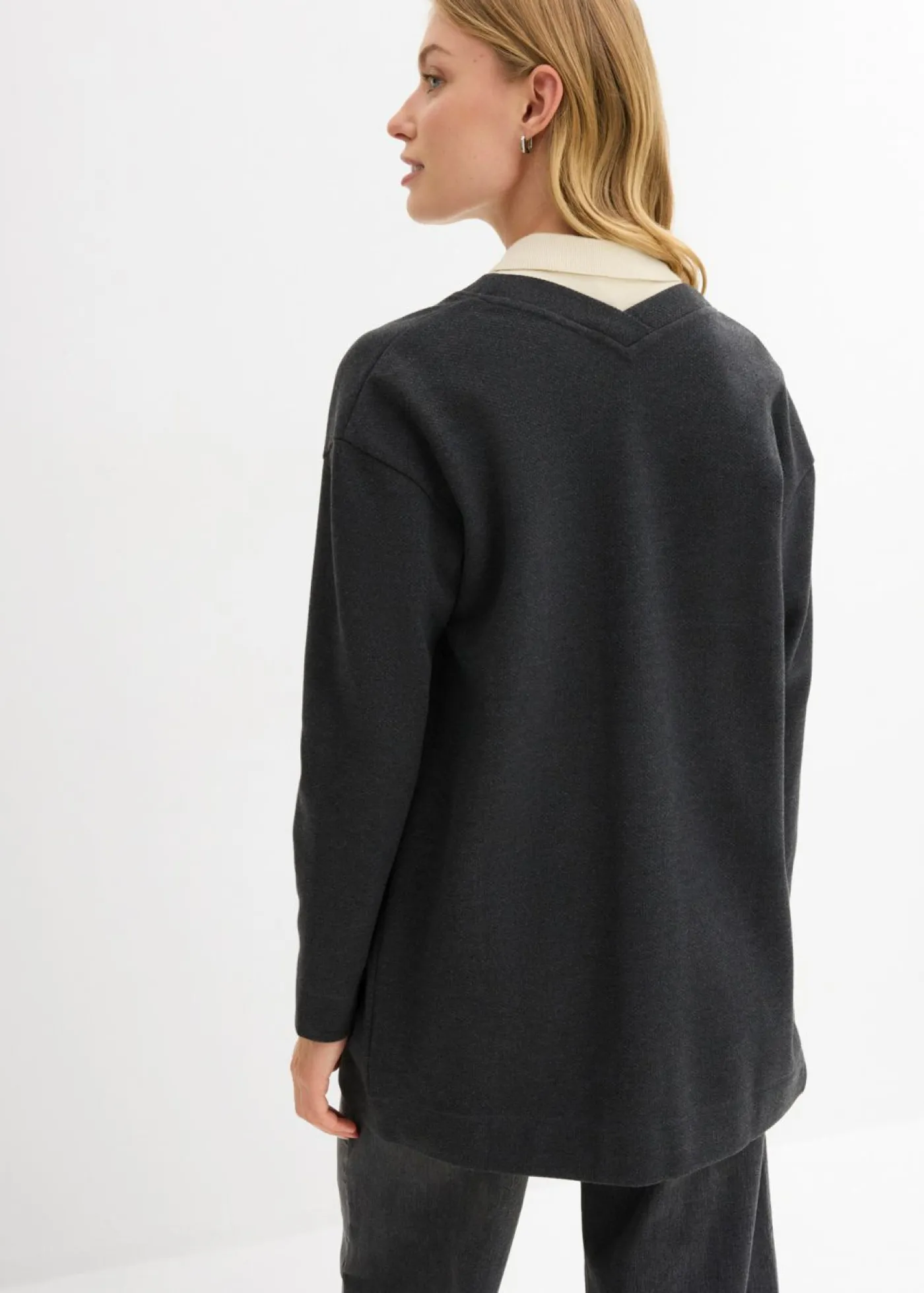 bonprix bonprix Ropa Cómoda>Chaqueta larga de chándal en suave mezcla de algodón Antracita jaspeado