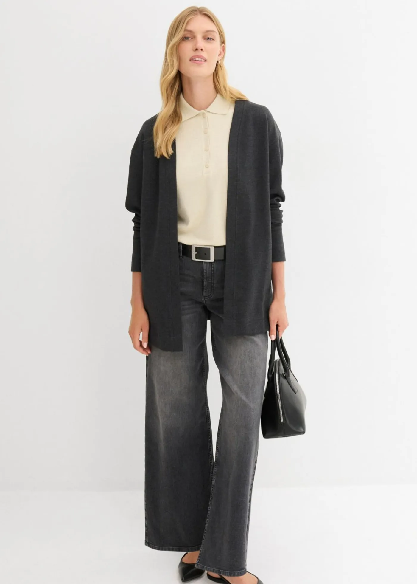 bonprix bonprix Ropa Cómoda>Chaqueta larga de chándal en suave mezcla de algodón Antracita jaspeado