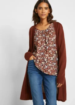 bonprix bonprix Básicos|Jerséis>Chaqueta larga de punto Marrón caoba