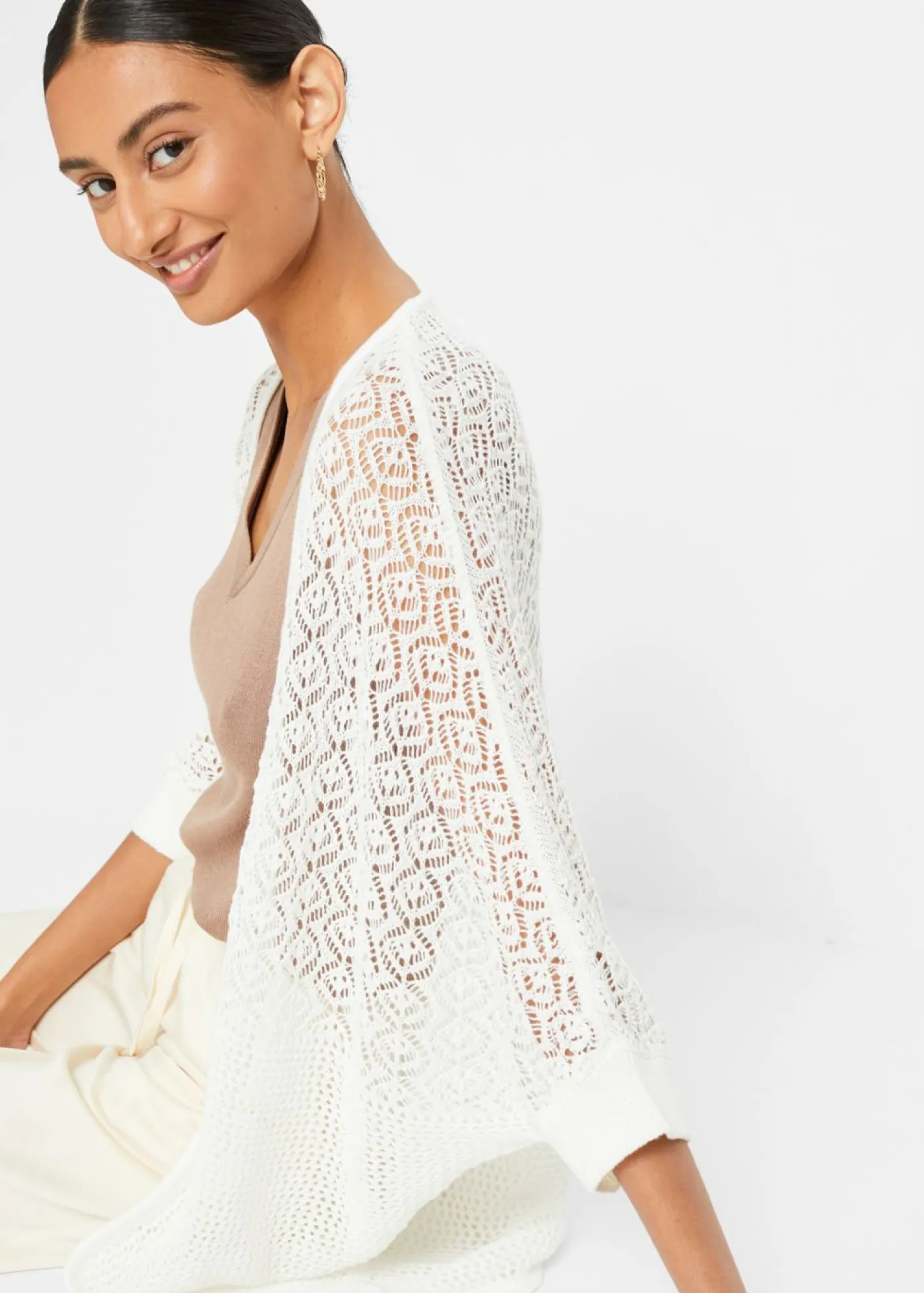 Mujer bonprix bonprix Chaqueta larga de punto con patrón calado