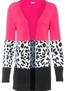 bonprix bonprix Jerséis|Ropa De Punto>Chaqueta larga de punto de canalé Negro de leopardo