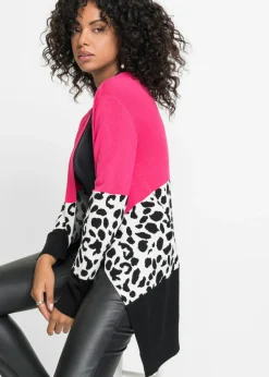 bonprix bonprix Jerséis|Ropa De Punto>Chaqueta larga de punto de canalé Negro de leopardo