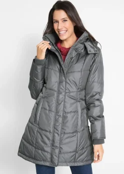 bonprix bonprix Chaquetas Y Abrigos>Chaqueta larga guateada con cuello y capucha Gris humo