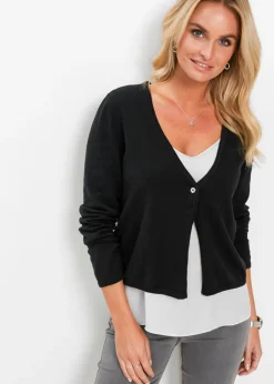 bonprix bonprix Jerséis|Ropa De Punto>Chaqueta lisa de punto fino Negro