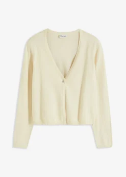 bonprix bonprix Jerséis|Ropa De Punto>Chaqueta lisa de punto fino Arena claro