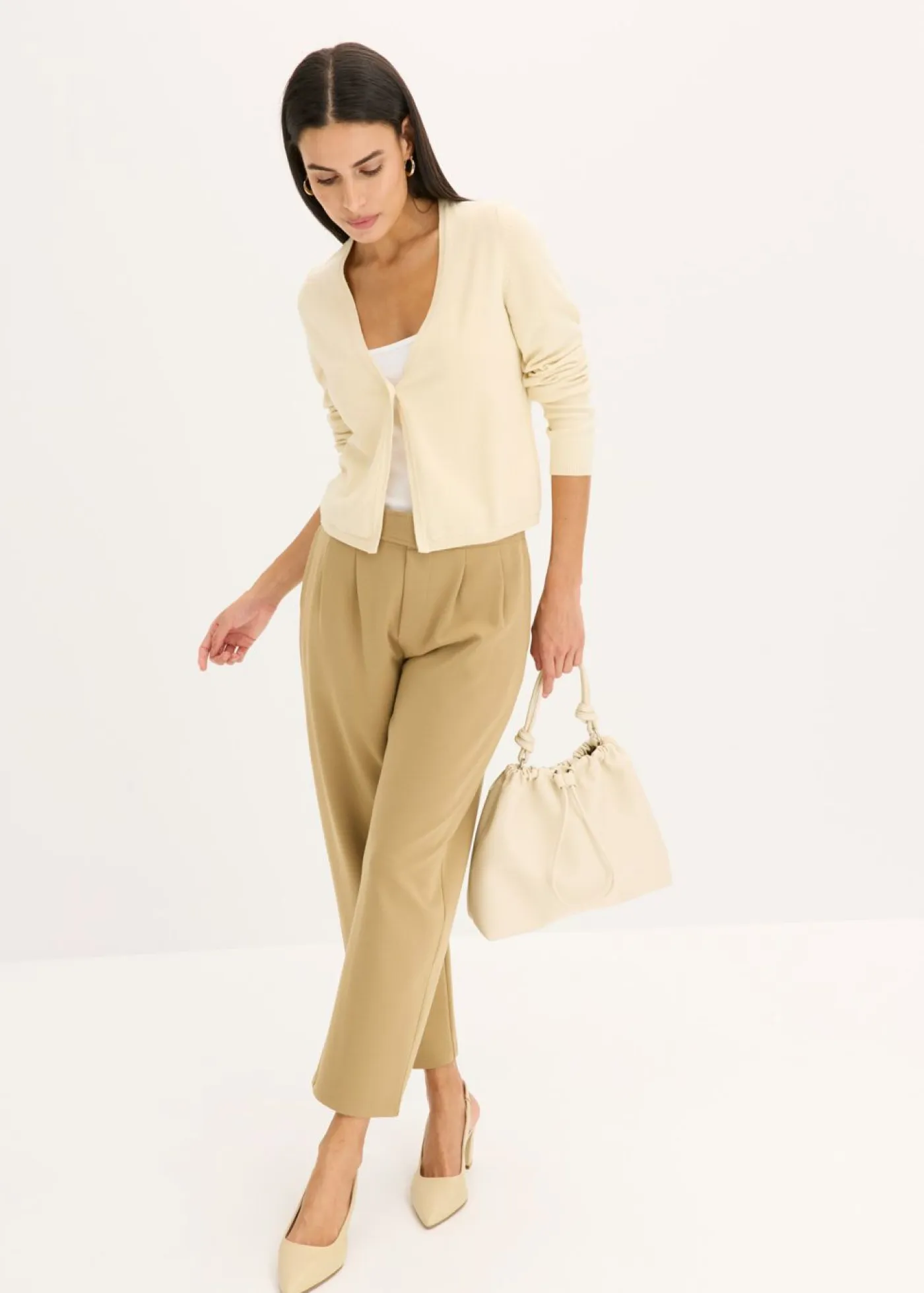 bonprix bonprix Jerséis|Ropa De Punto>Chaqueta lisa de punto fino Arena claro