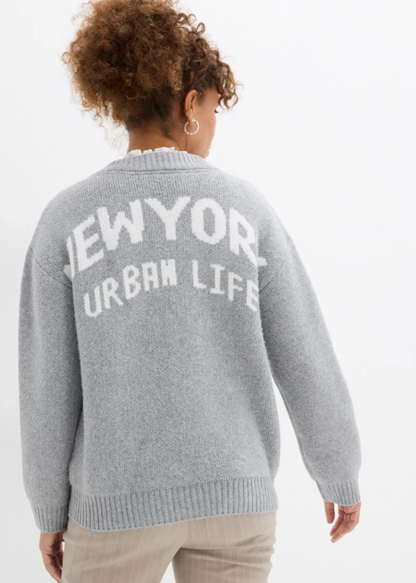 bonprix bonprix Jerséis|Ropa De Punto>Chaqueta oversize de punto Gris claro jaspeado-blanco