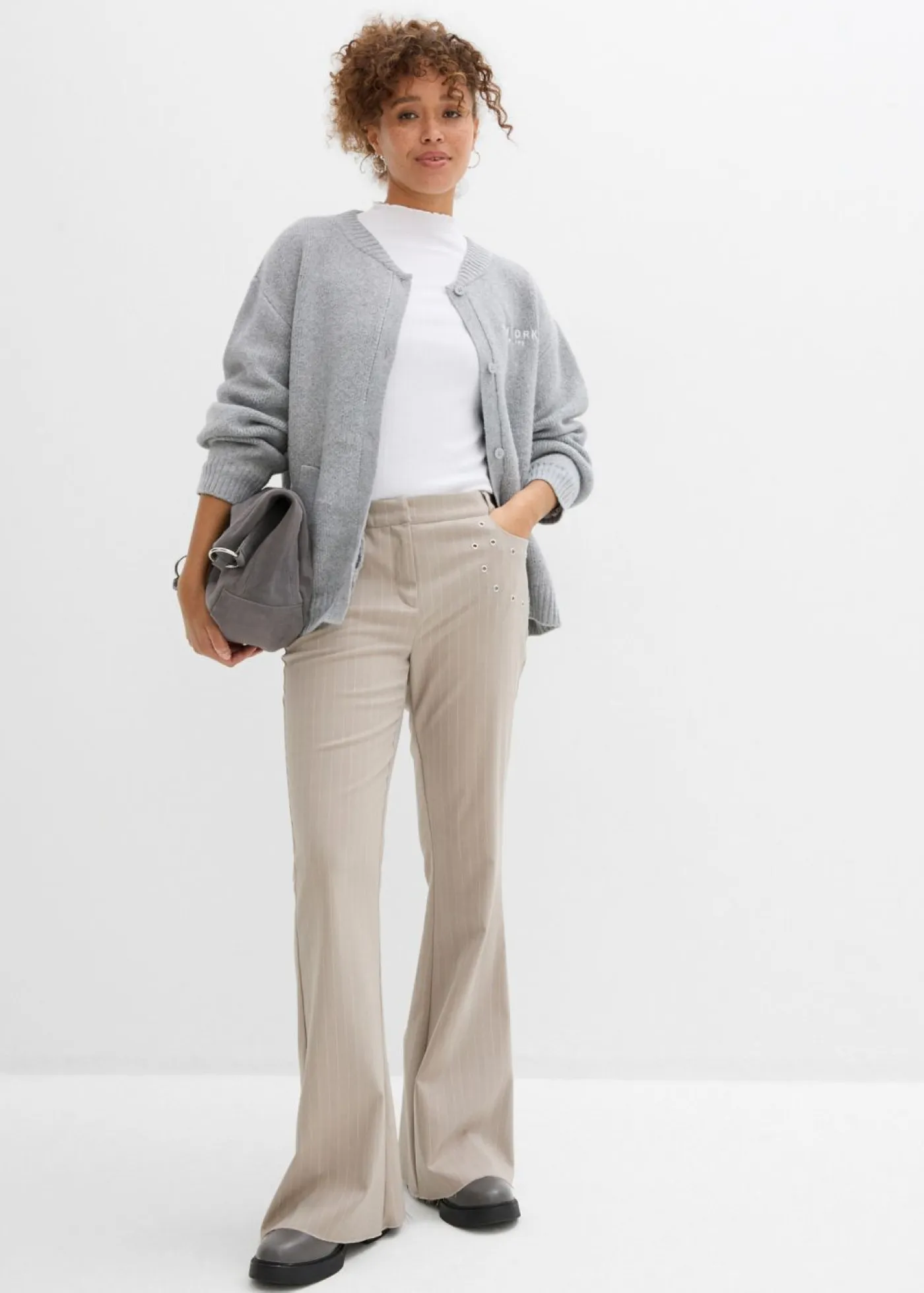 bonprix bonprix Jerséis|Ropa De Punto>Chaqueta oversize de punto Gris claro jaspeado-blanco