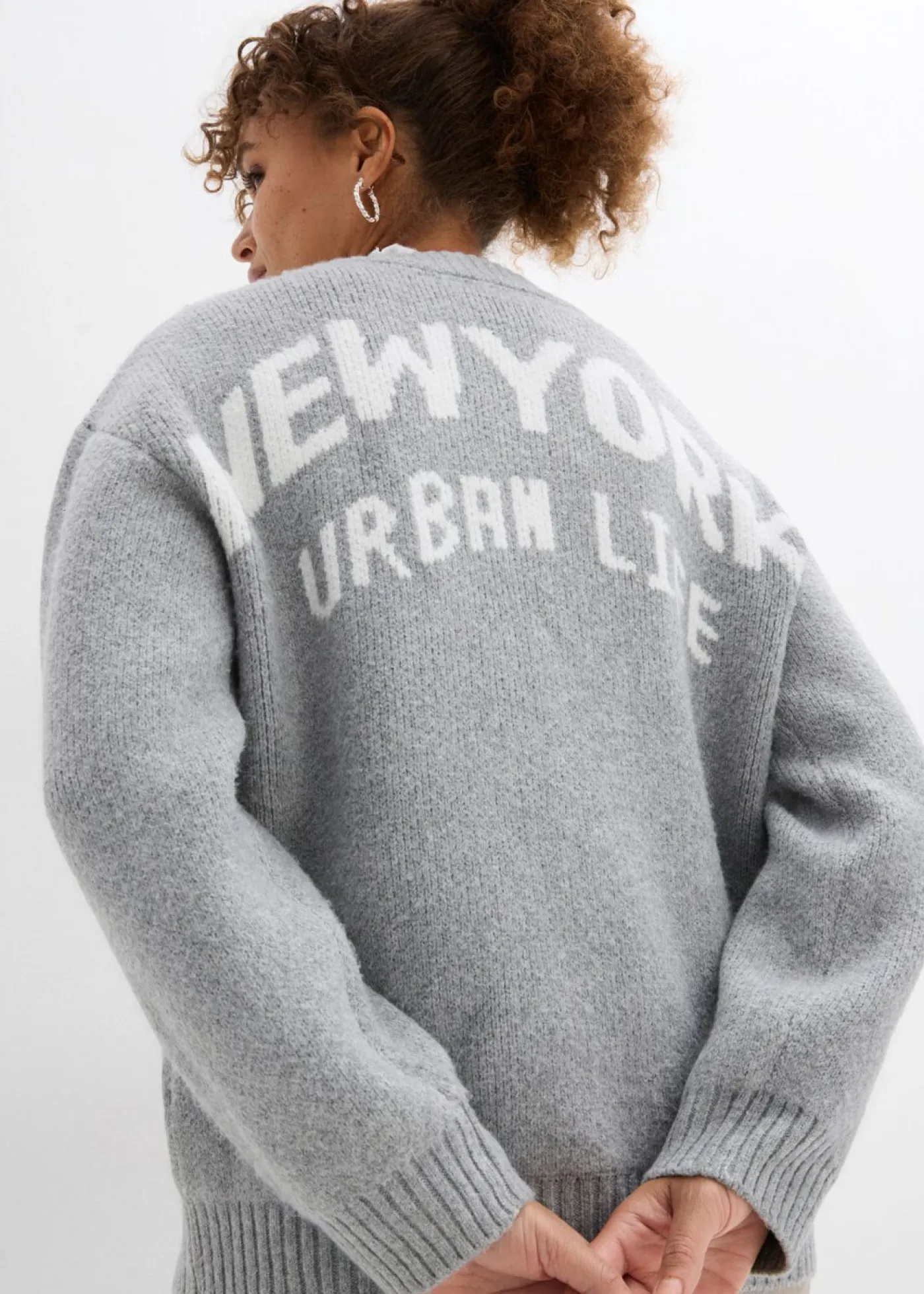 bonprix bonprix Jerséis|Ropa De Punto>Chaqueta oversize de punto Gris claro jaspeado-blanco