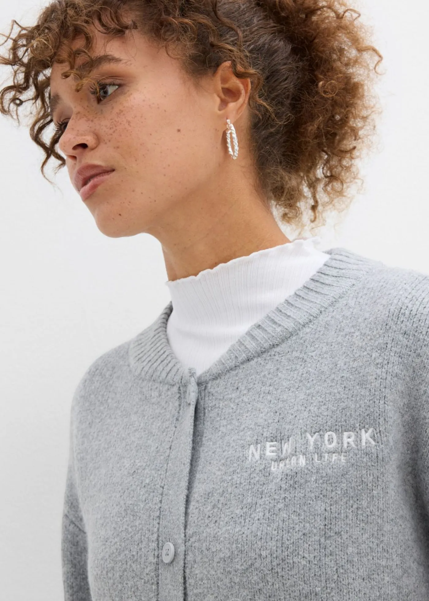 bonprix bonprix Jerséis|Ropa De Punto>Chaqueta oversize de punto Gris claro jaspeado-blanco