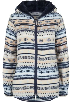 Mujer bonprix bonprix Chaqueta polar con capucha y estampado noruego