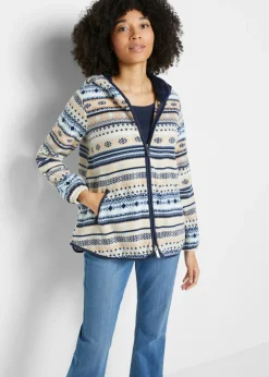 Mujer bonprix bonprix Chaqueta polar con capucha y estampado noruego