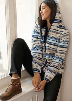 Mujer bonprix bonprix Chaqueta polar con capucha y estampado noruego