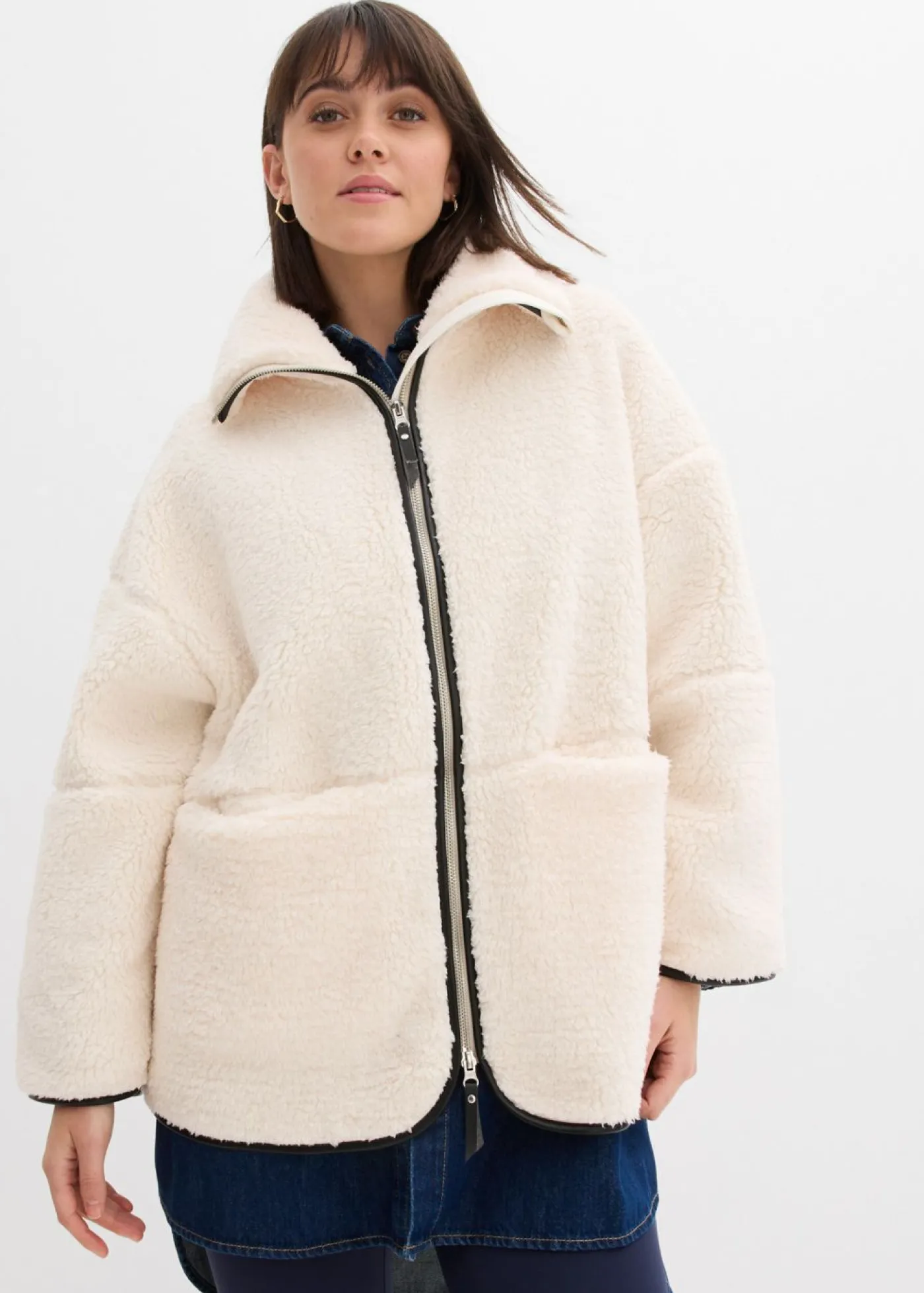 bonprix bonprix Chaquetas Y Abrigos>Chaqueta polar con corte holgado blanco perla
