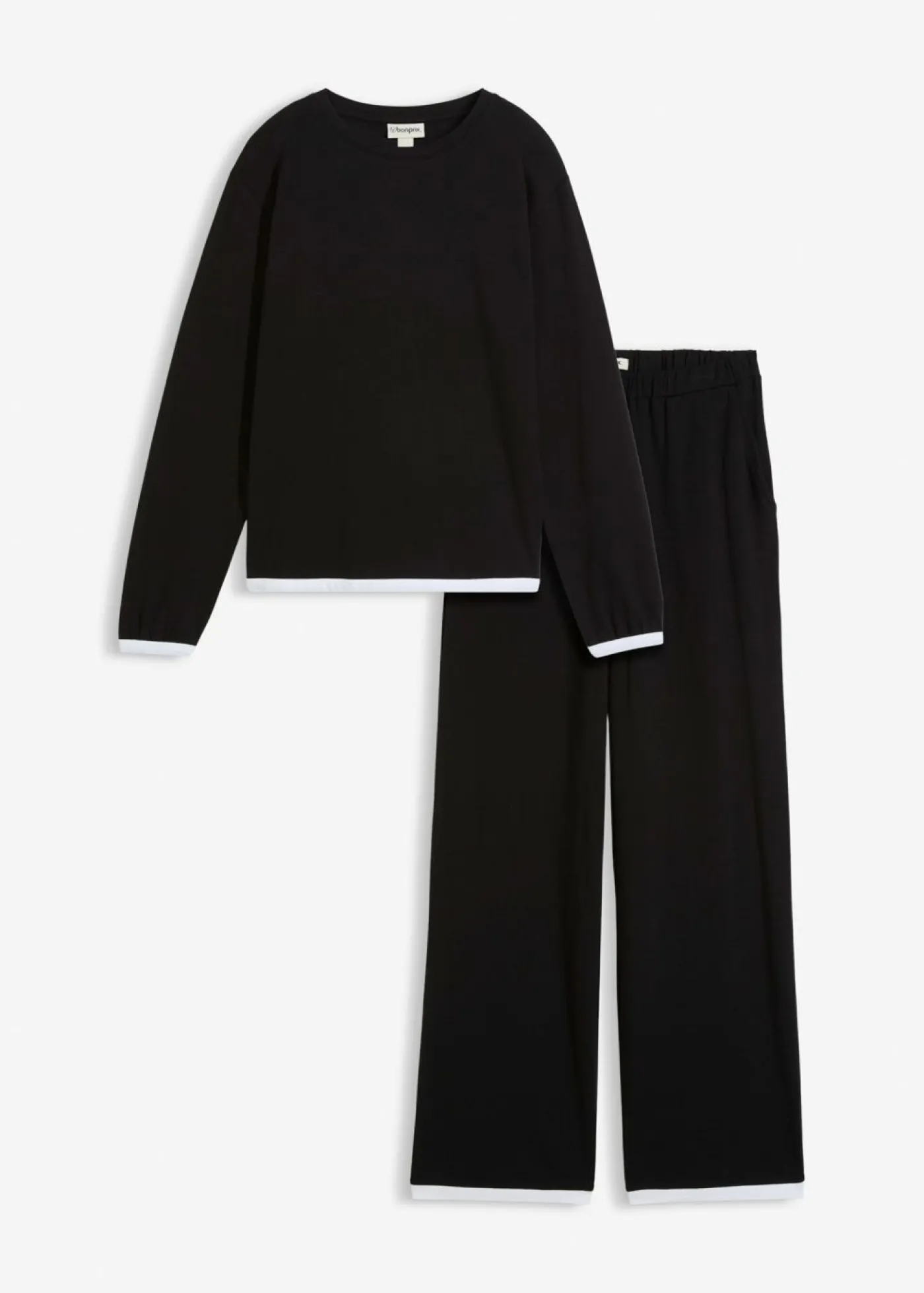 bonprix bonprix Pantalones>Chándal de algodón (2 piezas) Negro-blanco