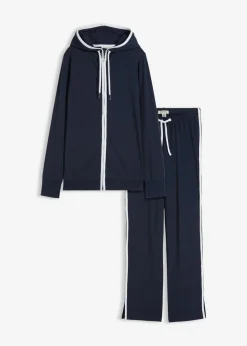 bonprix bonprix Ropa Cómoda|Pantalones>Chándal elástico de algodón (2 piezas) Azul marino-blanco