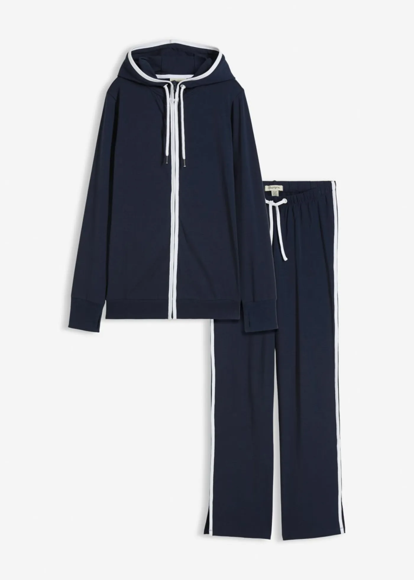 bonprix bonprix Ropa Cómoda|Pantalones>Chándal elástico de algodón (2 piezas) Azul marino-blanco