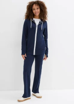 bonprix bonprix Ropa Cómoda|Pantalones>Chándal elástico de algodón (2 piezas) Azul marino-blanco