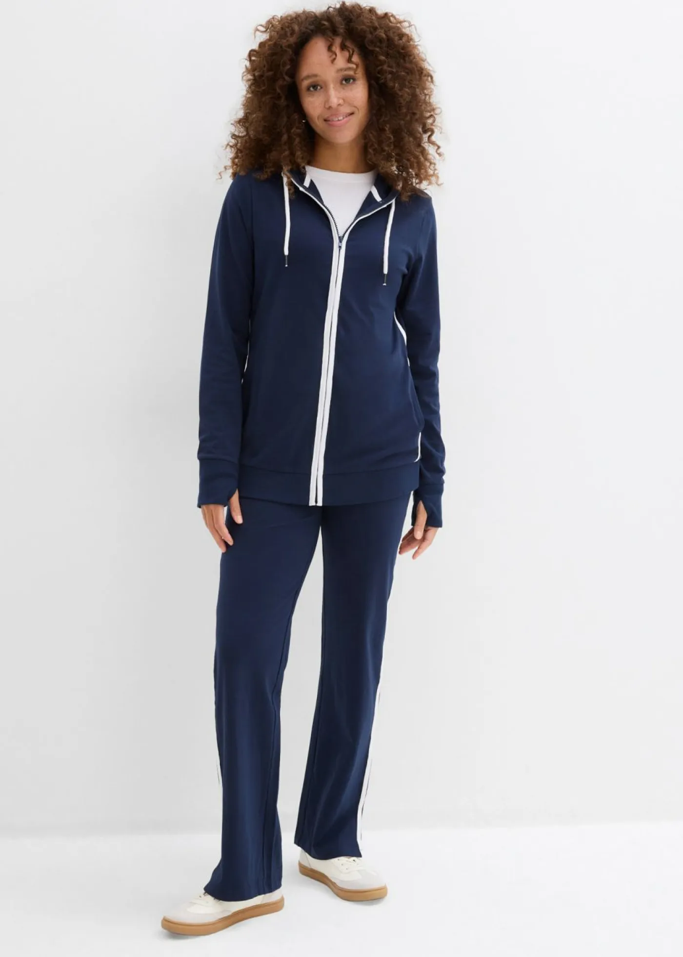 bonprix bonprix Ropa Cómoda|Pantalones>Chándal elástico de algodón (2 piezas) Azul marino-blanco