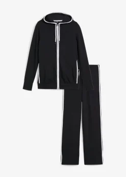 bonprix bonprix Ropa Cómoda|Pantalones>Chándal elástico de algodón (2 piezas) Negro