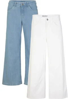 bonprix bonprix Vaqueros>Cómodos vaqueros elásticos de corte capri (2 unidades) Denim azul hielo-blanco