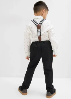 Niños bonprix bonprix Conjunto de camisa de manga larga, pantalón elástico, tirantes y pajarita (4 piezas)