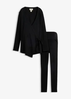 bonprix bonprix Premamá>Conjunto de camiseta cruzada premamá con cómodos leggings (2 piezas) Negro