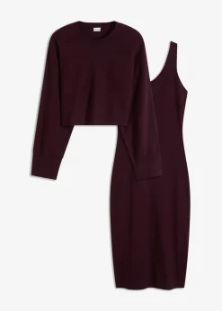 bonprix bonprix Vestidos>Conjunto de vestido de punto (2 piezas) rojo burdeos