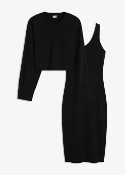 bonprix bonprix Vestidos>Conjunto de vestido de punto (2 piezas) Negro