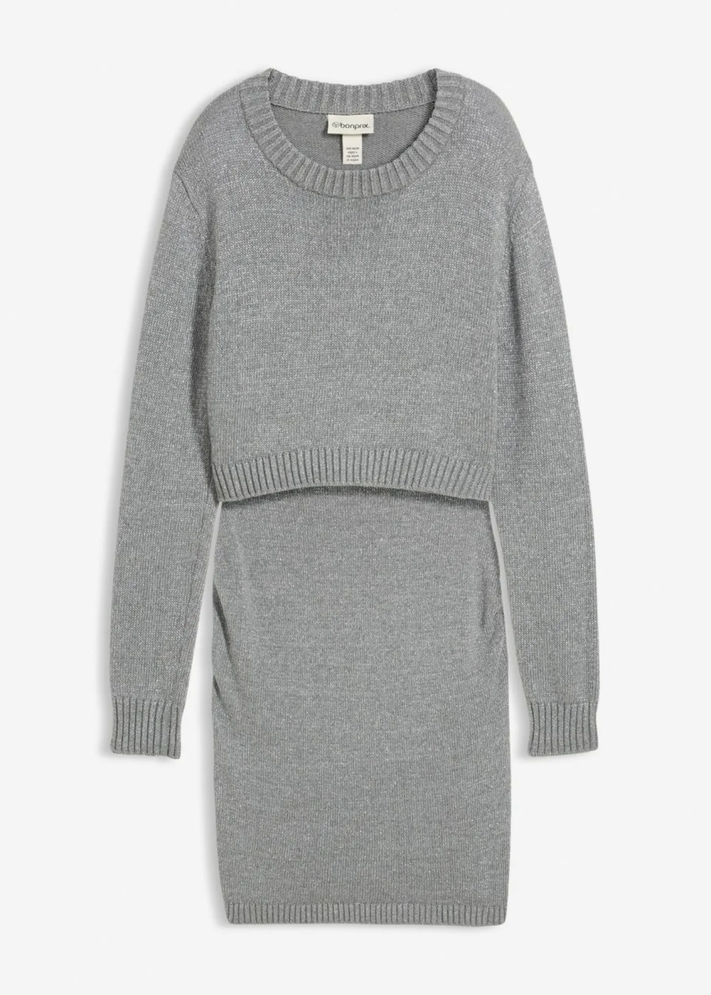 bonprix bonprix Premamá>Conjunto premamá de 2 piezas compuesto por jersey y falda de algodón con hilo brillante Gris jaspeado