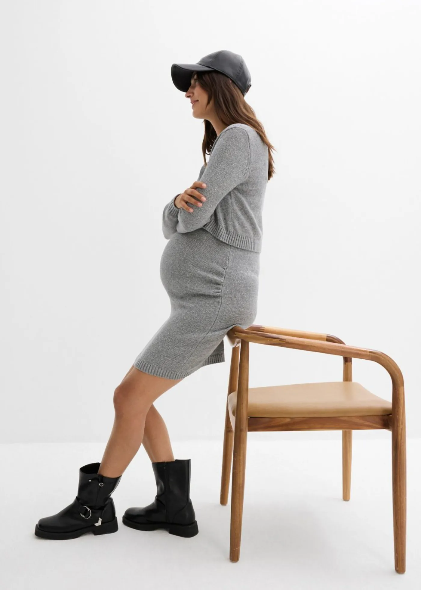 bonprix bonprix Premamá>Conjunto premamá de 2 piezas compuesto por jersey y falda de algodón con hilo brillante Gris jaspeado