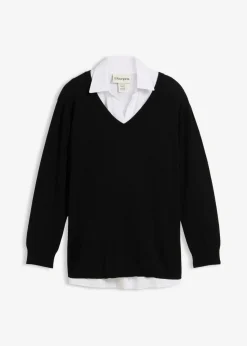 bonprix bonprix Premamá>Conjunto premamá/de lactancia compuesto por jersey y blusa sin mangas de algodón orgánico Negro-blanco