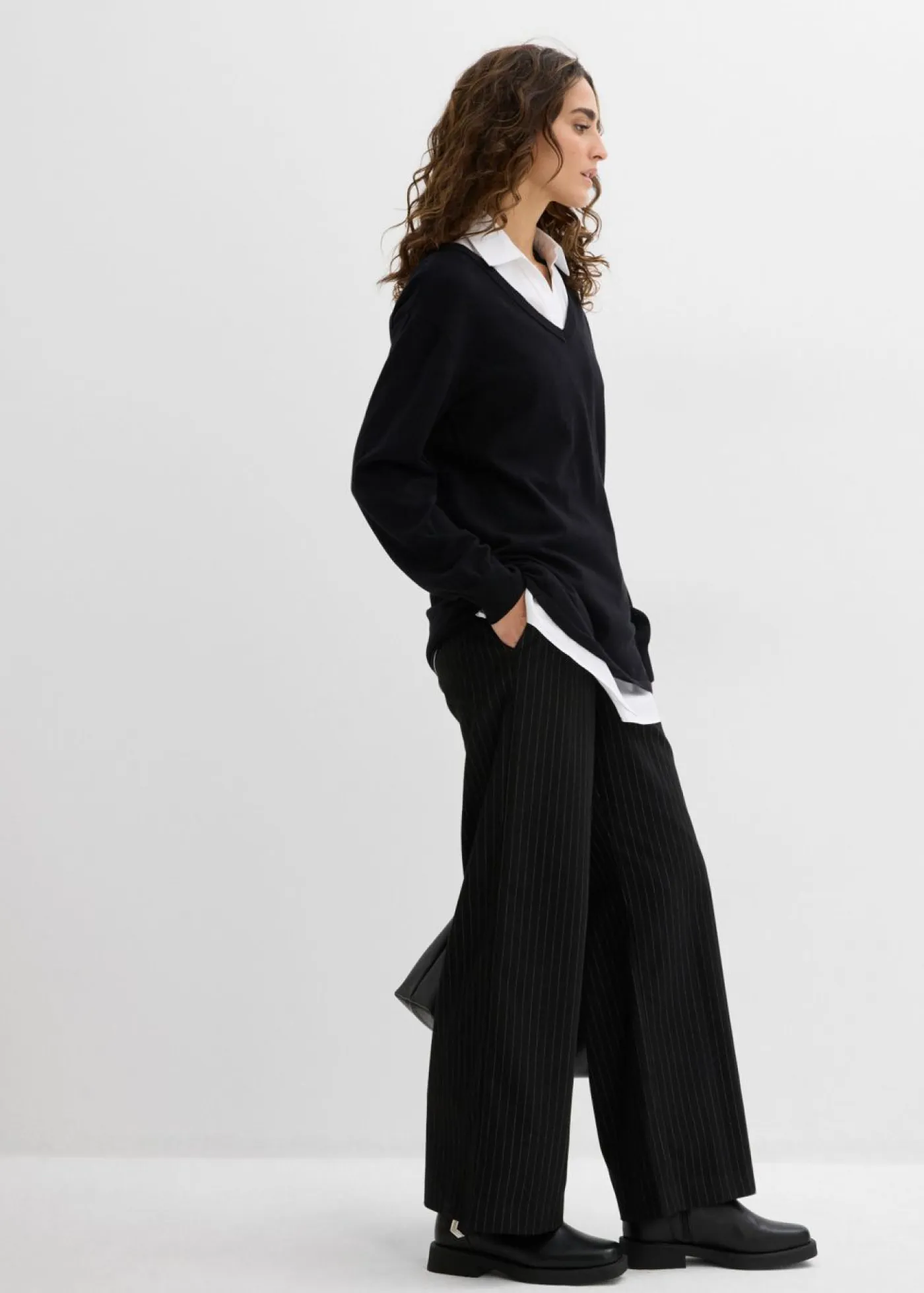 bonprix bonprix Premamá>Conjunto premamá/de lactancia compuesto por jersey y blusa sin mangas de algodón orgánico Negro-blanco