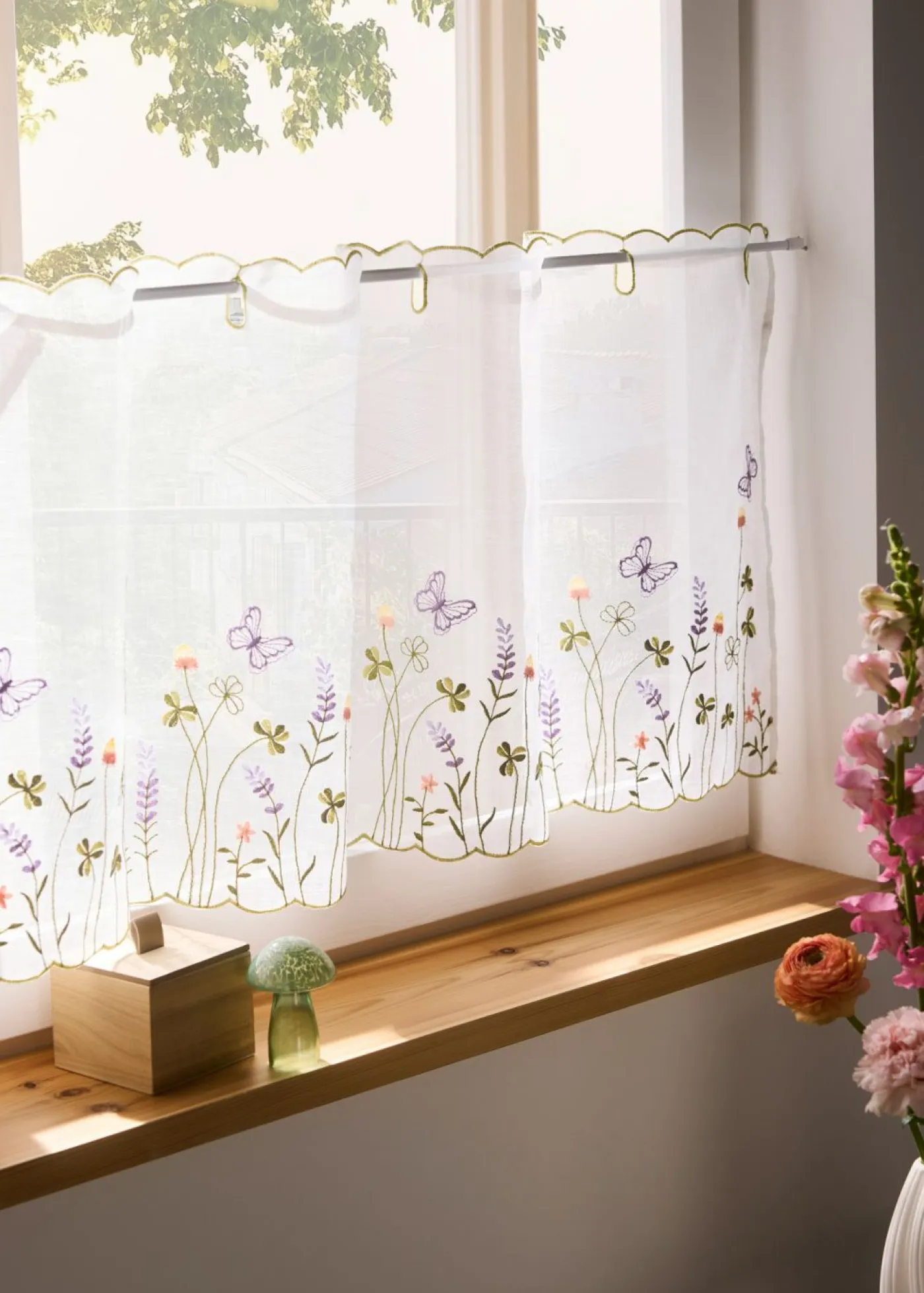 bonprix bonprix Primavera|Cortinas Baratas>Cortina con bordado de flores blanco + blanco