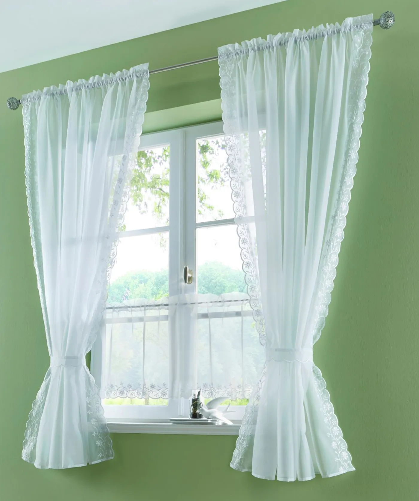 bonprix bonprix Muebles De Sala De Estar·Cortinas De Salón|Todas Las Cortinas>Cortina con bordado, incluye alzapaños (1 unidad) Blanco