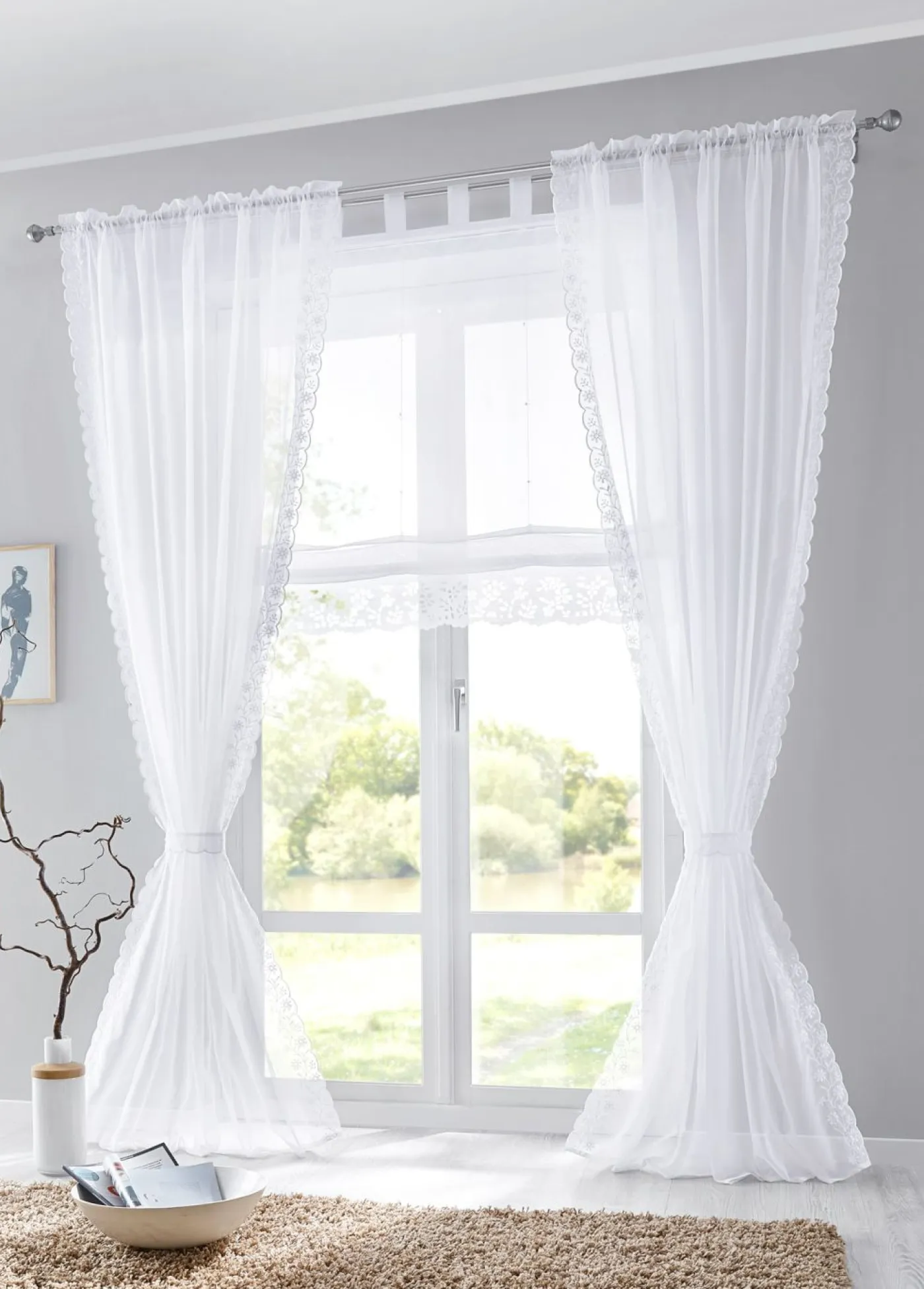 bonprix bonprix Muebles De Sala De Estar·Cortinas De Salón|Todas Las Cortinas>Cortina con bordado, incluye alzapaños (1 unidad) Blanco