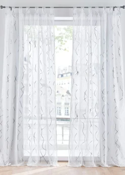 bonprix bonprix Todas Las Cortinas>Cortina con estampado brillante y poliéster reciclado (paquete de 1) Blanco-plata