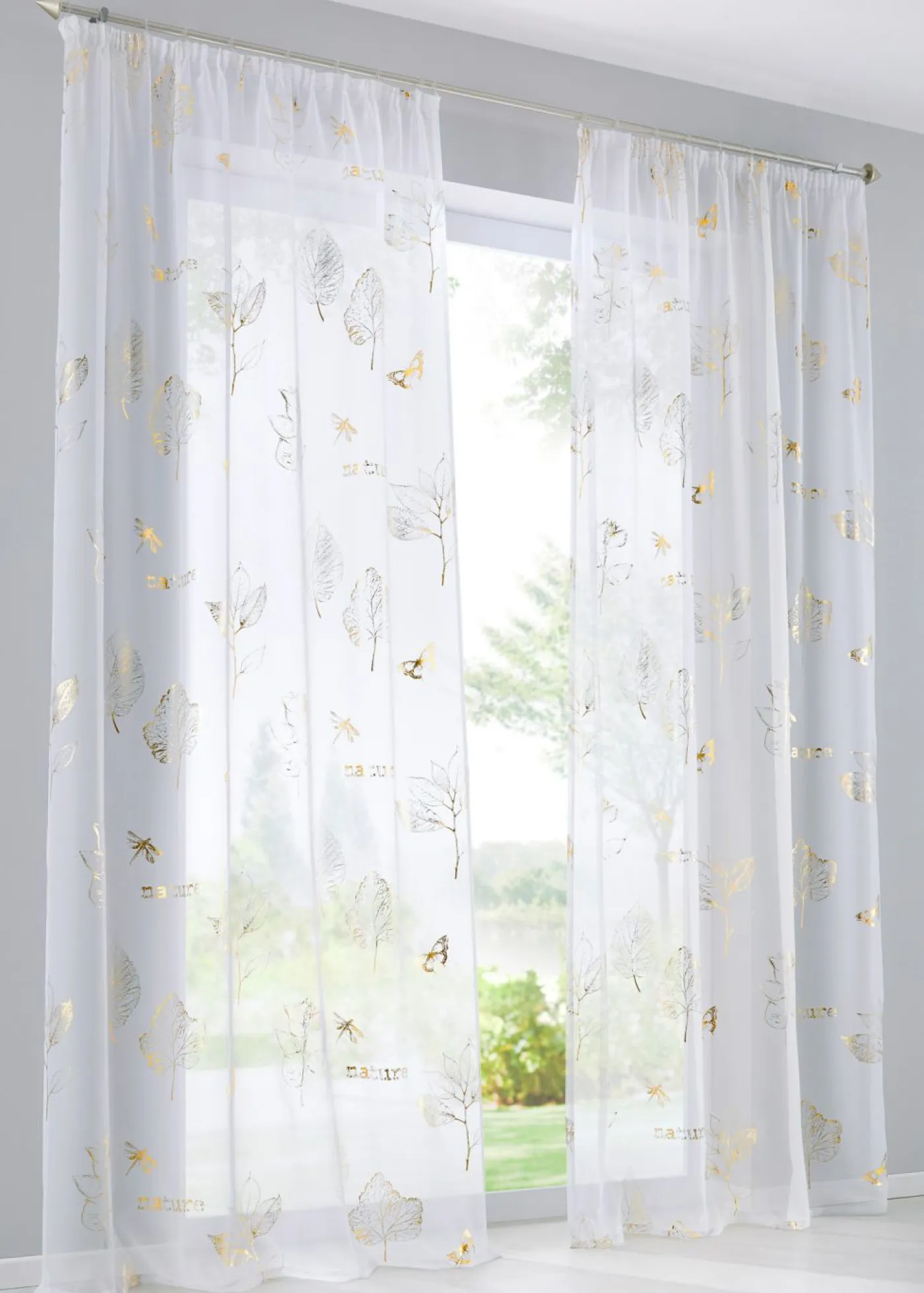 bonprix bonprix Muebles De Sala De Estar·Cortinas De Salón|Todas Las Cortinas>Cortina con estampado brillante (1 unidad) Blanco-dorado