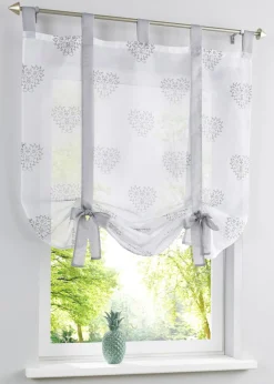 bonprix bonprix Cortinas Baratas|Estores Romanos>Cortina con estampado de corazones con poliéster reciclado Blanco-gris