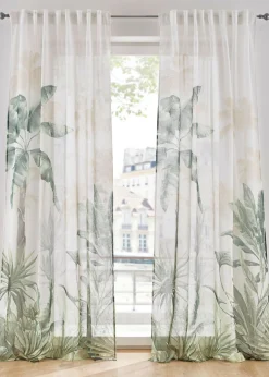 bonprix bonprix Muebles De Sala De Estar·Cortinas De Salón|Cortinas Para Dormitorio>Cortina con estampado de hojas (1 unidad) Verde-blanco