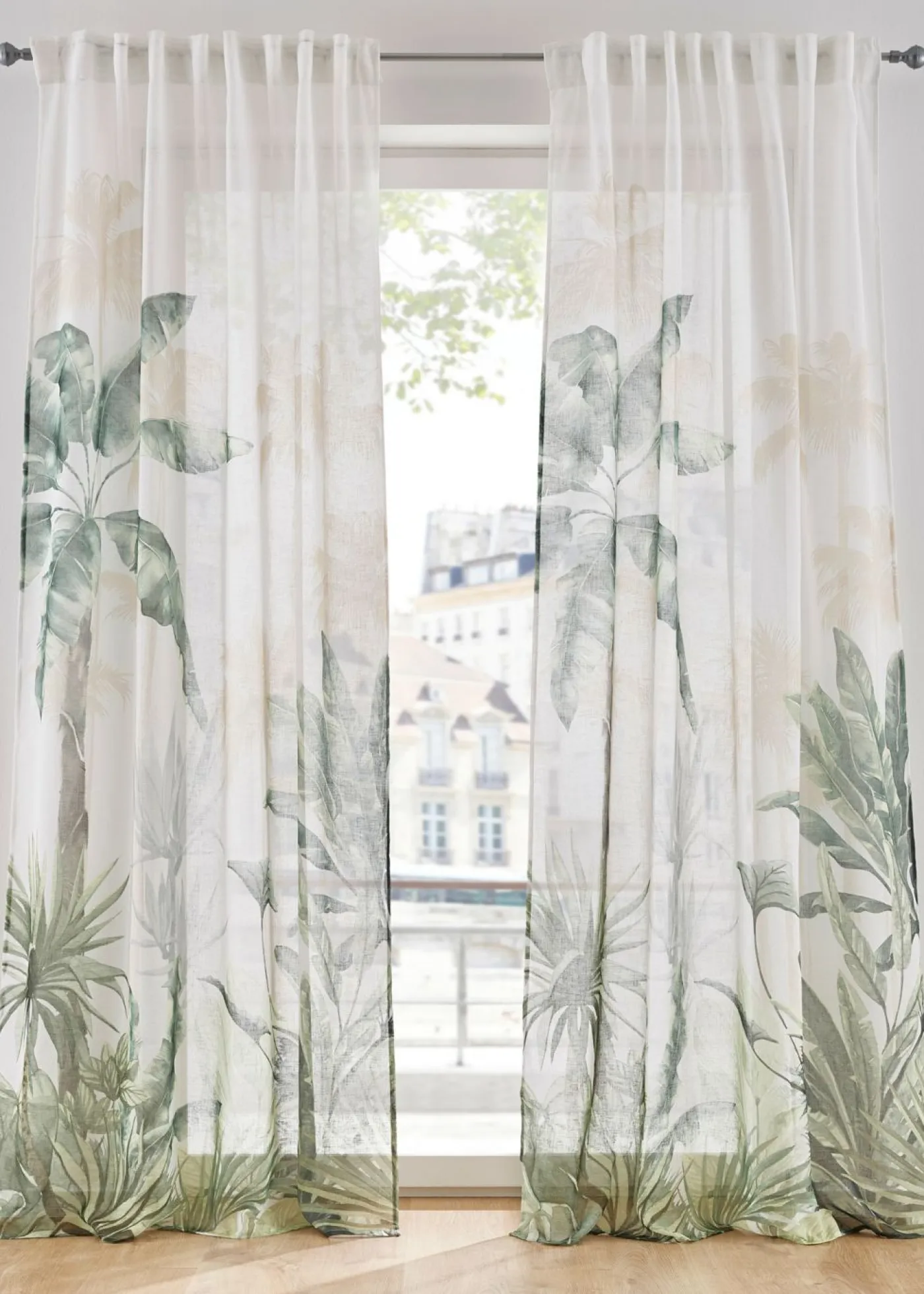 bonprix bonprix Muebles De Sala De Estar·Cortinas De Salón|Cortinas Para Dormitorio>Cortina con estampado de hojas (1 unidad) Verde-blanco