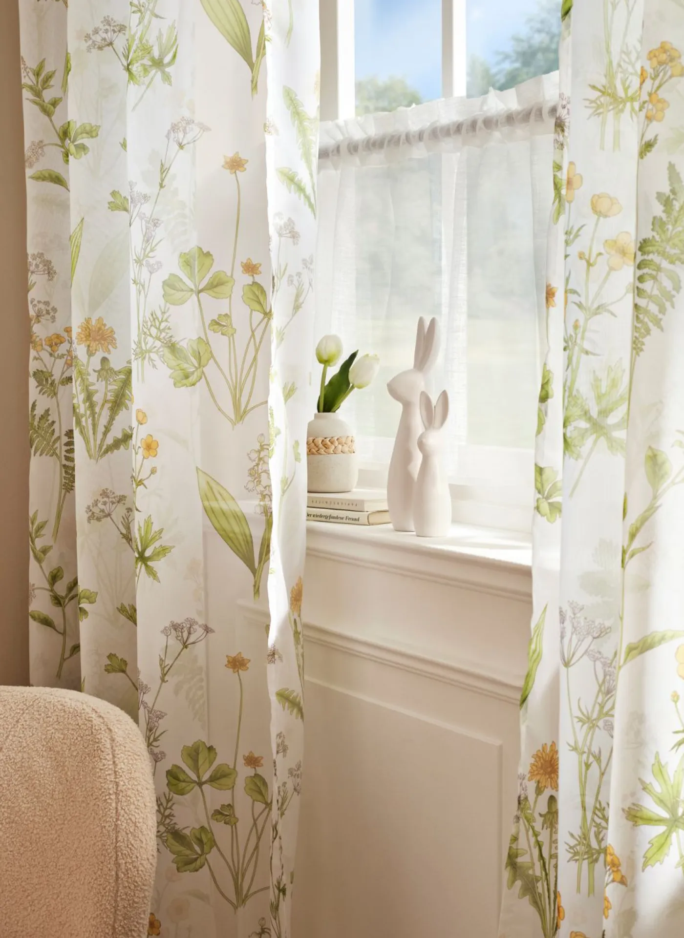 bonprix bonprix Muebles De Comedor·Cortinas Y Estores|Muebles De Sala De Estar·Cortinas De Salón>Cortina con estampado floral (1 unidad) verde-blanco con flores