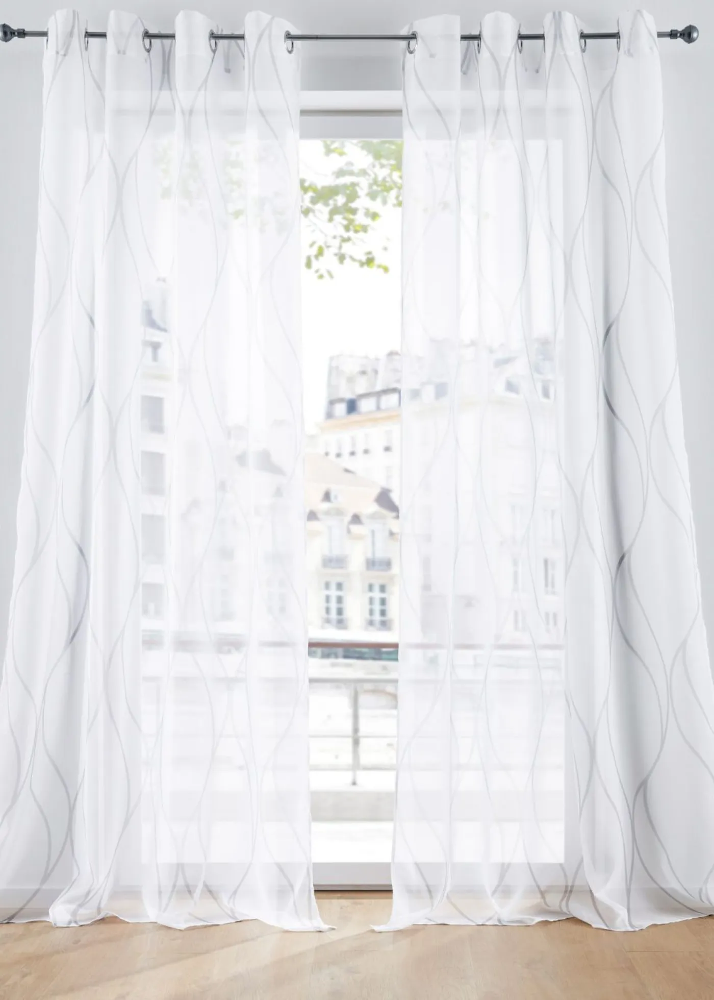 bonprix bonprix Cortinas Baratas|Todas Las Cortinas>Cortina con ondas, también en tamaño extralargo (1 unidad) Blanco-gris